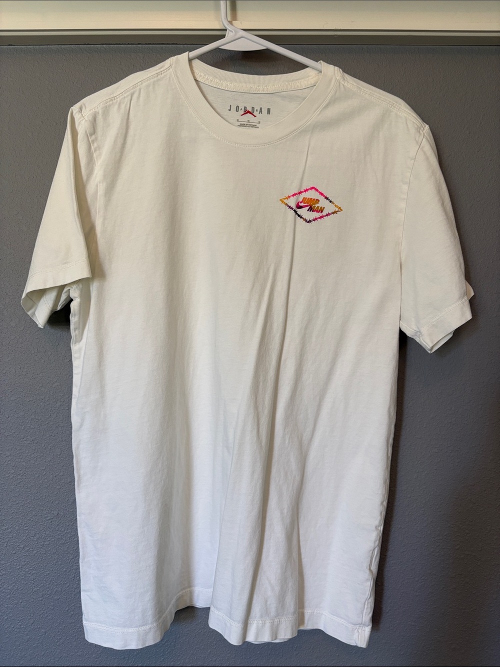 Jordan Cream Short-Sleeve T-Shirt with Multicolor Chest Logo
